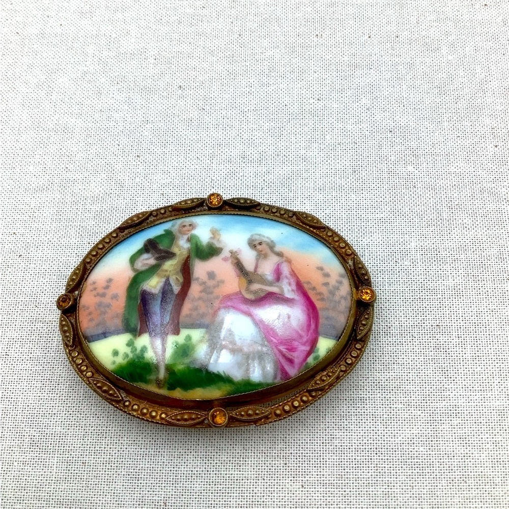 Antique Czech Limoges Oval Brooch
